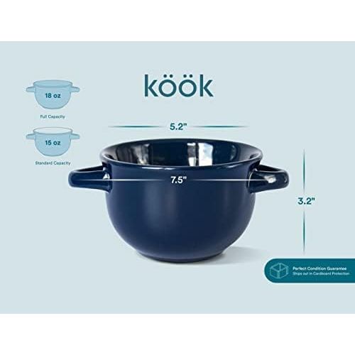  [아마존베스트]Soup Crocks with Handles, Ceramic Make, Soup, Chilli, by KooK, Blue, Set of 4, 18 oz