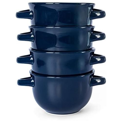  [아마존베스트]Soup Crocks with Handles, Ceramic Make, Soup, Chilli, by KooK, Blue, Set of 4, 18 oz