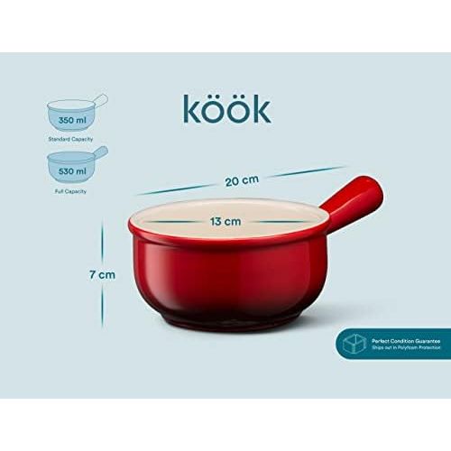  [아마존베스트]French Onion Soup Crocks, by Kook, Easy to Grip Handles, Durable Ceramic, For Chili and Stew, 18 Ounce, Set of 4, Cherry (Red)