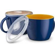 [아마존베스트]Soup Cups with Plastic Vented Lid, by KooK, Ceramic Make, Blueberry/Orange, Set of 2, 25oz