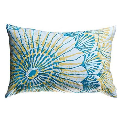  Unknown Koko Water Collection Prints and Embroidery Cotton Pillow, 13-Inch by 20-Inch, BlueMustard