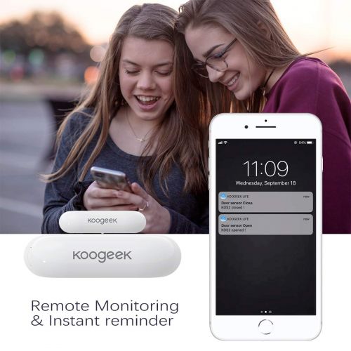  Koogeek Door Window Sensor,Open Entry Smart WiFi Sensor Contact Door Window Sensor, Notification Reminder Alexa for Voice Control, No Hub Required, Replaceable Battary, Remote Cont