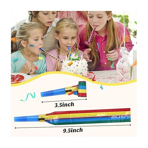  Koogel 100 Pcs Party Blower, Colorful Birthday Noisemakers Birthday Blow Horns Party Whistles New Years Party Noisemakers Whistles Party Blowouts Party Favors Noise Makers