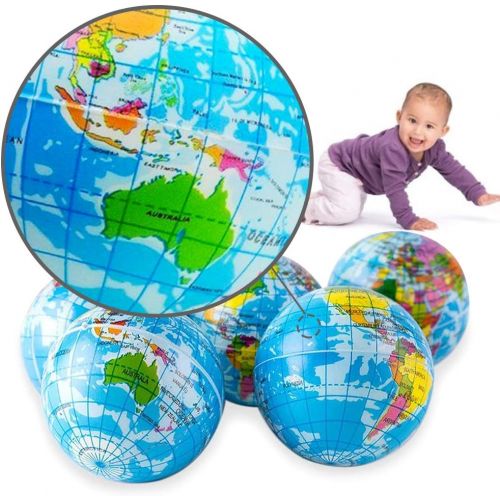  Koogel 3 Globe Squeeze Stress Balls (24 Pack) Earth Ball Stress Relief Toys Therapeutic Educational Balls Bulk