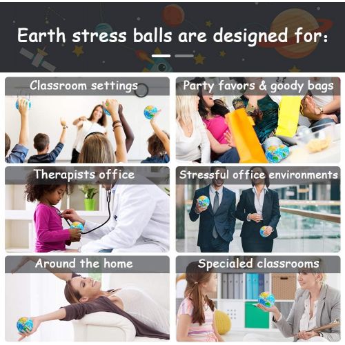  Koogel 3 Globe Squeeze Stress Balls (24 Pack) Earth Ball Stress Relief Toys Therapeutic Educational Balls Bulk