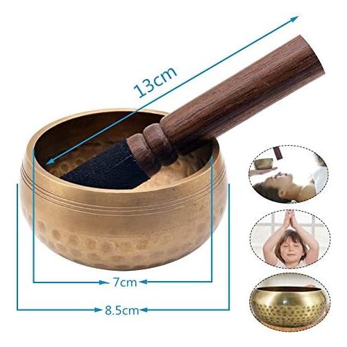  Koogel Tibetan Singing Bowl Set 8.5 cm with Clapper and Cushion Singing Bowl for Meditation Yoga Anxiety Reduction