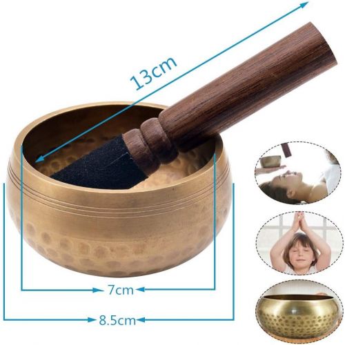  Koogel Tibetan Singing Bowl Set 8.5 cm with Clapper and Cushion Singing Bowl for Meditation Yoga Anxiety Reduction