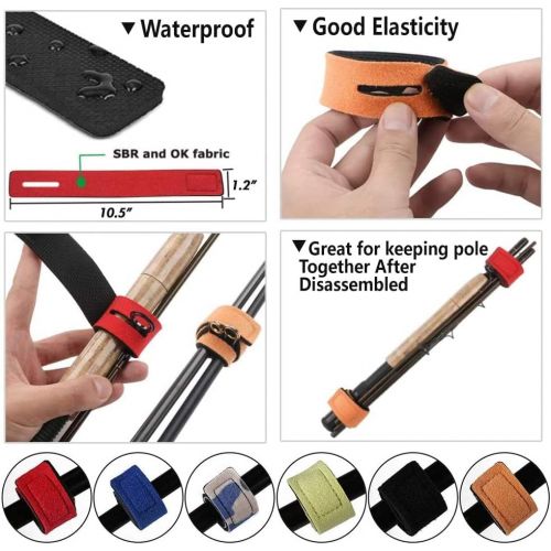  Koogel Fishing Pole Sleeves, 6 Set Fishing Rod Cover Rod Sock Rod Strap for Spinning Fishing Rod, Fly Fishing Rod, Casting Fishing Rod