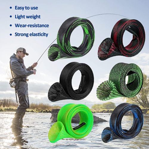  Koogel Fishing Pole Sleeves, 6 Set Fishing Rod Cover Rod Sock Rod Strap for Spinning Fishing Rod, Fly Fishing Rod, Casting Fishing Rod