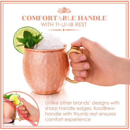  [아마존베스트]KoolBrew Moscow Mule Copper Mugs - Gift Set of 2, 100% Solid Handcrafted Copper Cups - 16 Ounce Food Safe Hammered Mug For Mules