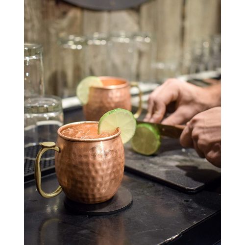  [아마존베스트]KoolBrew Moscow Mule Copper Mugs - Gift Set of 2, 100% Solid Handcrafted Copper Cups - 16 Ounce Food Safe Hammered Mug For Mules