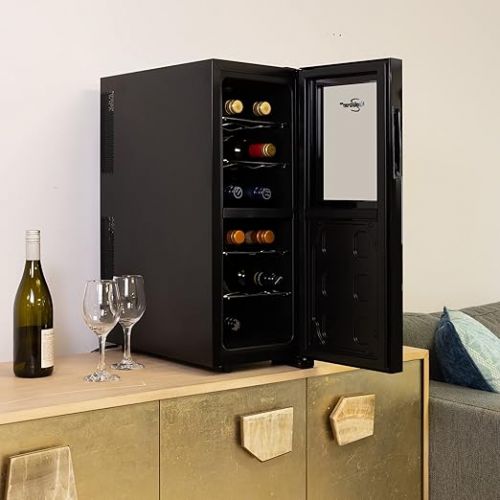  Koolatron Urban Series 12 Bottle Dual Zone Wine Cooler, Black, Thermoelectric Wine Fridge, Freestanding Wine Cellar, Red, White, Sparkling Wine Storage for Small Kitchen, Apartment, Condo, RV