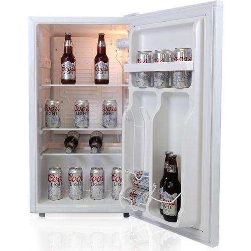  Coors Light Compact Fridge w/Bottle Opener, 3.2 cu ft (90L), White, Space-Saving Flat Back Design, Reversible Door, Tempered Glass Shelves, Licensed Coors Light Artwork, Perfect for Beer-Lovers