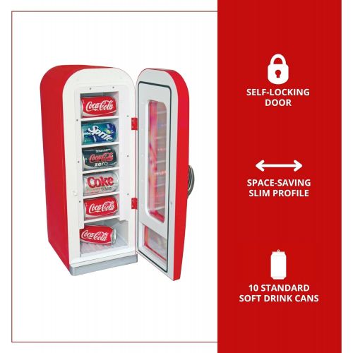  Koolatron CVF18 Retro-designed Thermoelectric Vending Fridge, Holds up to 10 Cans, Push Button Vending, Tall Window Display, Plugs Into Any Vehicle 12V Plug or Household Outlet, Re