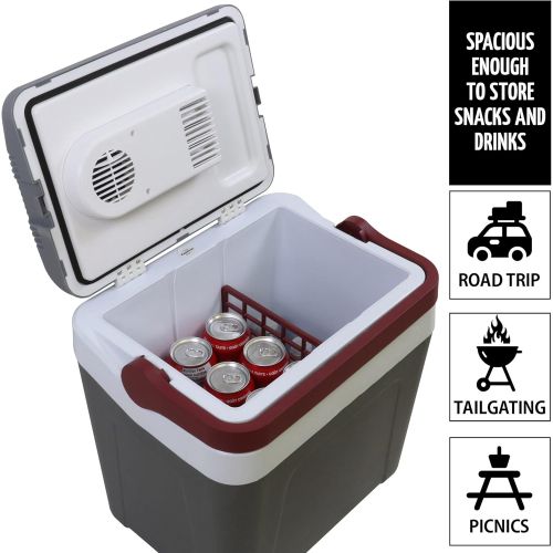  Koolatron Thermoelectric Iceless 12 Volt Cooler 26 qt (24 L), Electric Portable Car Cooler with DC Plug, Grey and White, for Travel Camping Fishing Trucking, Made in North America