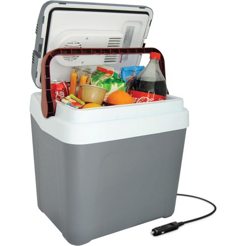  Koolatron Thermoelectric Iceless 12 Volt Cooler 26 qt (24 L), Electric Portable Car Cooler with DC Plug, Grey and White, for Travel Camping Fishing Trucking, Made in North America