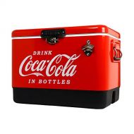Koolatron Coca Cola Exclusive Stainless Steel Ice Chest Beverage Cooler with Bottle Opener 51 L /54 Quart Ice Bucket for Camping, Beach, RV, BBQs, Tailgating, Fishing