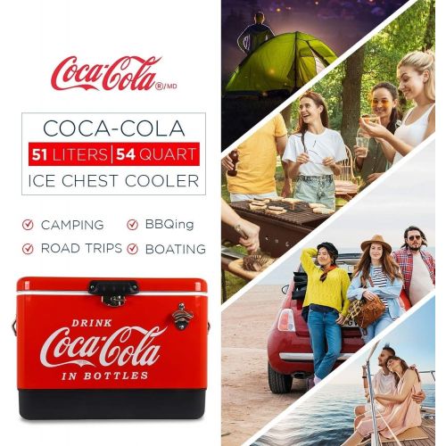  Koolatron Coca Cola Exclusive Stainless Steel Ice Chest Beverage Cooler with Bottle Opener 51 L /54 Quart Ice Bucket for Camping, Beach, RV, BBQs, Tailgating, Fishing