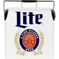 Koolatron Miller Lite Retro Ice Chest Cooler with Bottle Opener 13L (14 qt), 18 Can Capacity, Blue and Red, Vintage Style Ice Bucket for Camping, Beach, Picnic, RV, BBQs, Tailgating, Fishing