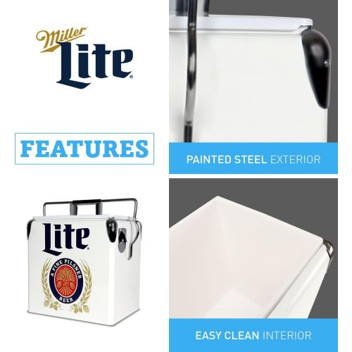  Koolatron Miller Lite Retro Ice Chest Cooler with Bottle Opener 13L (14 qt), 18 Can Capacity, Blue and Red, Vintage Style Ice Bucket for Camping, Beach, Picnic, RV, BBQs, Tailgating, Fishing