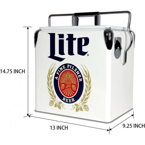  Koolatron Miller Lite Retro Ice Chest Cooler with Bottle Opener 13L (14 qt), 18 Can Capacity, Blue and Red, Vintage Style Ice Bucket for Camping, Beach, Picnic, RV, BBQs, Tailgating, Fishing