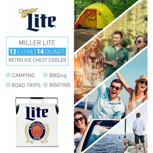  Koolatron Miller Lite Retro Ice Chest Cooler with Bottle Opener 13L (14 qt), 18 Can Capacity, Blue and Red, Vintage Style Ice Bucket for Camping, Beach, Picnic, RV, BBQs, Tailgating, Fishing