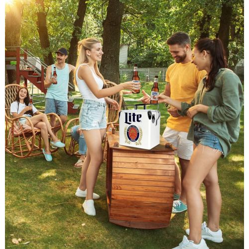  Koolatron Miller Lite Retro Ice Chest Cooler with Bottle Opener 13L (14 qt), 18 Can Capacity, Blue and Red, Vintage Style Ice Bucket for Camping, Beach, Picnic, RV, BBQs, Tailgating, Fishing