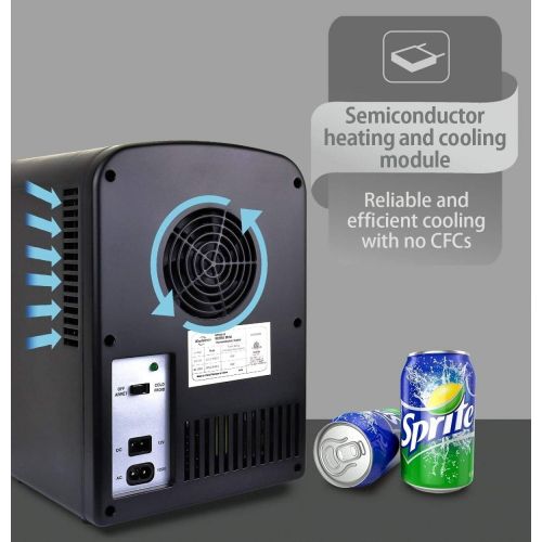  [아마존베스트]Koolatron KRT04-B Retro Personal Cooler 4 Liter/6 Can AC/DC Portable Mini Fridge, Thermoelectric Cooler in Black - for Cars, Homes, Offices, Bedroom and Dorms