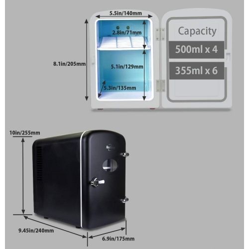  [아마존베스트]Koolatron KRT04-B Retro Personal Cooler 4 Liter/6 Can AC/DC Portable Mini Fridge, Thermoelectric Cooler in Black - for Cars, Homes, Offices, Bedroom and Dorms