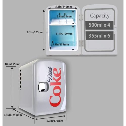  [아마존베스트]Koolatron Coca-Cola Diet Coke Portable 6 Can Thermoelectric Mini Fridge Cooler/Warmer, 4 L/4.2 Quarts Capacity, 12V DC/110V AC Included Great for Home, Car, Skincare, Cosmetics, Medication,