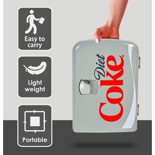  [아마존베스트]Koolatron Coca-Cola Diet Coke Portable 6 Can Thermoelectric Mini Fridge Cooler/Warmer, 4 L/4.2 Quarts Capacity, 12V DC/110V AC Included Great for Home, Car, Skincare, Cosmetics, Medication,