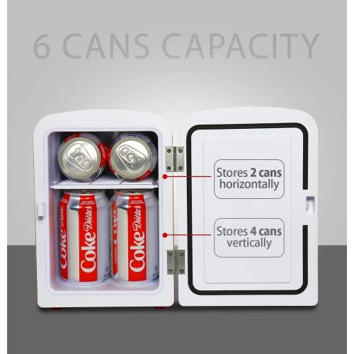  [아마존베스트]Koolatron Coca-Cola Diet Coke Portable 6 Can Thermoelectric Mini Fridge Cooler/Warmer, 4 L/4.2 Quarts Capacity, 12V DC/110V AC Included Great for Home, Car, Skincare, Cosmetics, Medication,