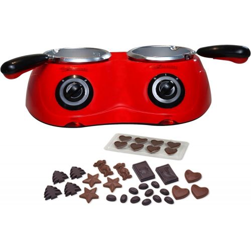  [아마존베스트]Koolatron CM20 Deluxe Chocolatiere 2 Melting Pots-Fondue Set with 8.8 oz. (250 gm) Capacity-Includes Base Unit and Accessories, Red