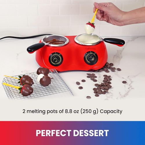  [아마존베스트]Koolatron CM20 Deluxe Chocolatiere 2 Melting Pots-Fondue Set with 8.8 oz. (250 gm) Capacity-Includes Base Unit and Accessories, Red