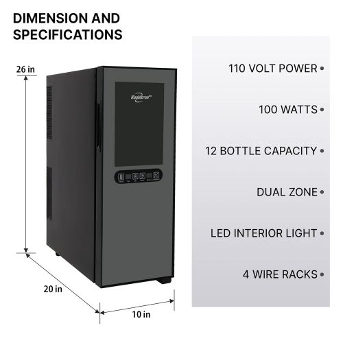  [아마존베스트]Koolatron Dual Temperature Zone 12-Bottle Thermoelectric Wine Cooler Cellar for Red and White Wine in Home Bar, Kitchen, Apartment, Condo, Cottage