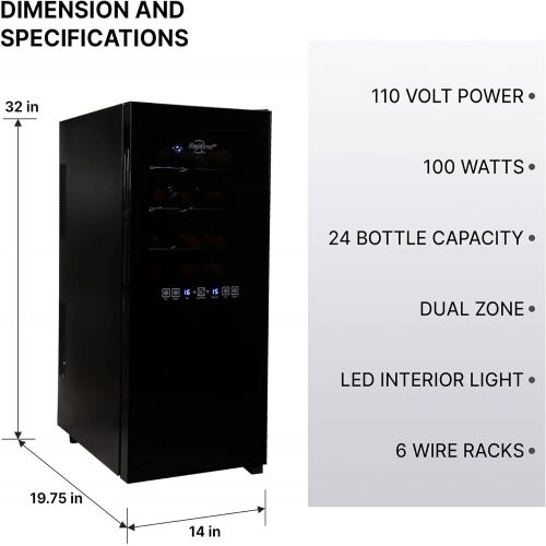  [아마존베스트]Koolatron WC24 Thermoelectric Wine Cooler 24 Bottle Capacity with Digital Temperature Controls - Vibration-free and Quiet Cooling Power, 5 Removable Shelves, Black (24 Bottle)