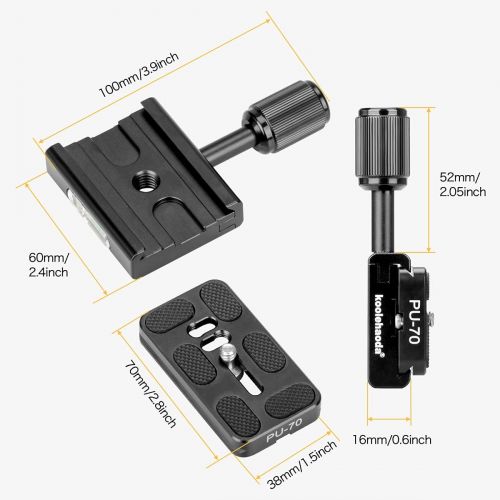  Koolehaoda 70mm Quick Release Plate Aluminum with 60mm QR Clamp Adapter with 1/4- 3/8 Screw and Built-in Bubble Level Compatible for Acra Swiss Camera Tripod Ball Head Monopod