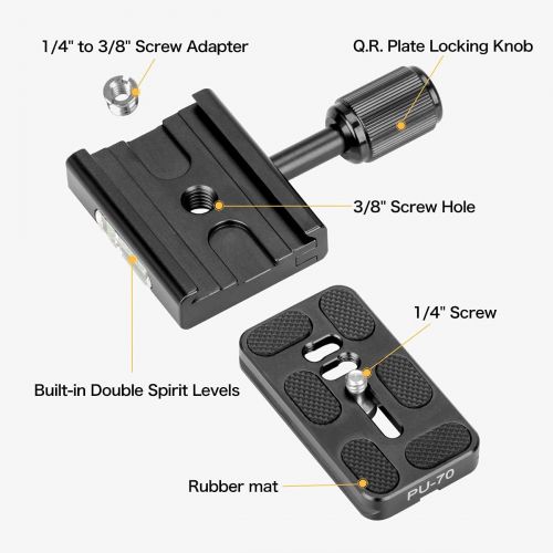  Koolehaoda 70mm Quick Release Plate Aluminum with 60mm QR Clamp Adapter with 1/4- 3/8 Screw and Built-in Bubble Level Compatible for Acra Swiss Camera Tripod Ball Head Monopod