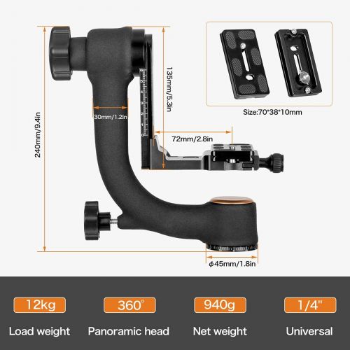  Koolehaoda Q45 Gimbal Head Heavy Duty Metal Gimbal Tripod Head with Arca-Type Quick Release Plate and Bubble Level for DSLR Cameras up to 26lbs/12kg