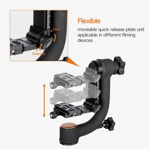  Koolehaoda Q45 Gimbal Head Heavy Duty Metal Gimbal Tripod Head with Arca-Type Quick Release Plate and Bubble Level for DSLR Cameras up to 26lbs/12kg