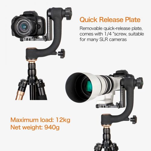  Koolehaoda Q45 Gimbal Head Heavy Duty Metal Gimbal Tripod Head with Arca-Type Quick Release Plate and Bubble Level for DSLR Cameras up to 26lbs/12kg