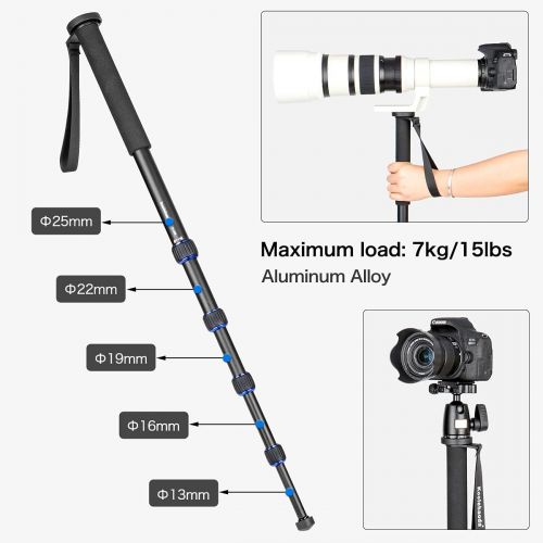  koolehaoda Camera Aluminum Monopod With Three Feet Stand Support Base & K-09 Ballhead For DSLR Camera Canon Nikon. Extended Max Height: 69-inch.