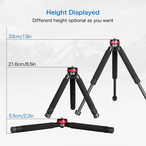  Koolehaoda Mini Tripod All Metal Tabletop Tripod Stand with 1/4 and 3/8 Screw Mount and Function Leg Design, Max Height 13 inch, Load up to 10kg/22lbs,for DSLR Camera,Monopods