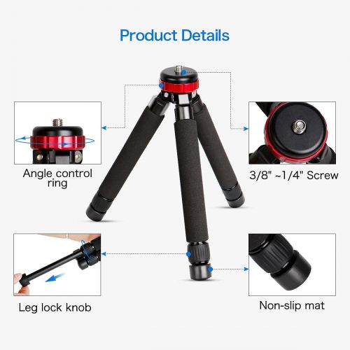  Koolehaoda Mini Tripod All Metal Tabletop Tripod Stand with 1/4 and 3/8 Screw Mount and Function Leg Design, Max Height 13 inch, Load up to 10kg/22lbs,for DSLR Camera,Monopods