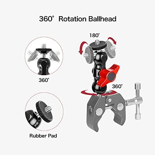  Koolehaoda Mini Double Ball Head Mount Magic Arm Adapter, with 1/4 Screw for DSLR Camera, Zhiyun Gimbal Stabilizer, LCD Monior, Video Light