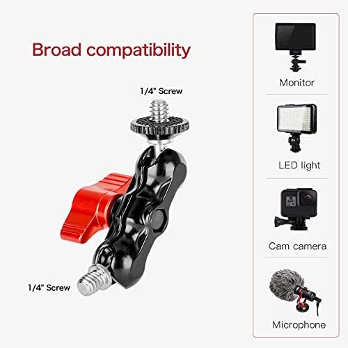  Koolehaoda Mini Double Ball Head Mount Magic Arm Adapter, with 1/4 Screw for DSLR Camera, Zhiyun Gimbal Stabilizer, LCD Monior, Video Light