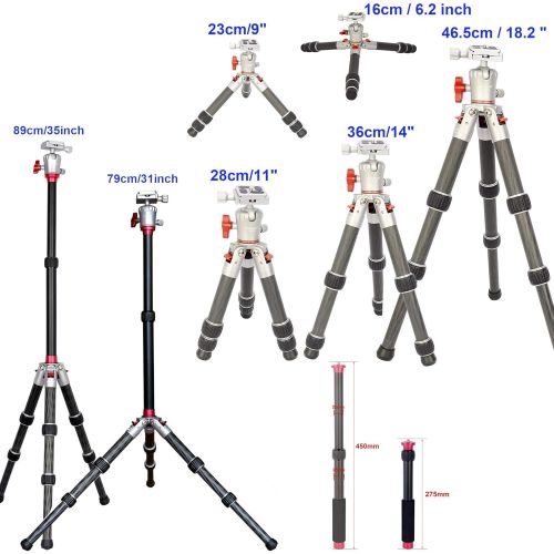  koolehaoda Portable Carbon Fiber Mini Tripod (TKS253C+Axis)