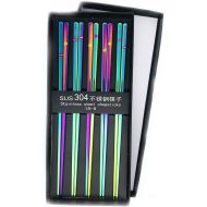 [아마존베스트]Koolemon 5pairs Polished Multicolor Rainbow 304 Stainless Steel Chopsticks Set,Metal Chopsticks Reusable, Dishwasher Safe, Traditional Chopstix,9.5inch