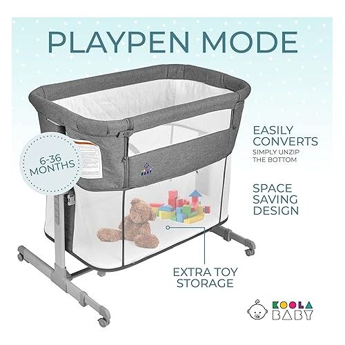  3 in 1 Baby Bassinet, Bedside Sleeper, & Playpen, Easy Folding Portable Crib (Grey)- KoolaBaby (Bassinet)