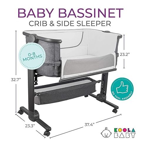  KoolerThings Baby Bassinet, Bedside Sleeper for Baby, Easy Folding Portable Crib with Storage Basket for Newborn, Bedside Bassinet, Comfy Mattress/Travel Bag Included (Bassinet)